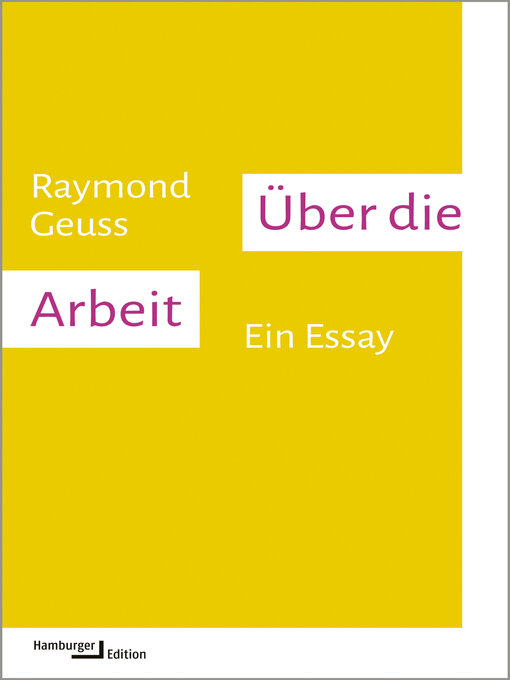 Title details for Über die Arbeit by Raymond Geuss - Available